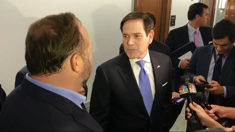 ‘Who are you man?’ Marco Rubio gets into heated exchange with interview-crashing Alex Jones (VIDEO)