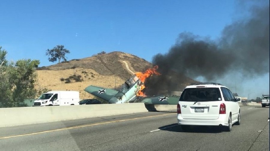 Vintage plane with Nazi-era insignia crashes on California freeway, pilot unharmed (PHOTO, VIDEO)