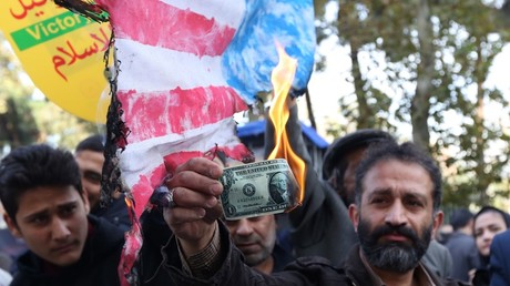 ‘Down with US’: Trump effigy & dollars burned in Iran as protesters decry sanctions return (PHOTOS)