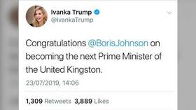 ‘PM of United Kingston’: Ivanka Trump congratulates BoJo in geographically-challenged tweet