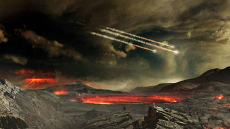 Meteors impacting ancient Earth, artist’s concept. © NASA's Goddard Space Flight Center Conceptual Image Lab