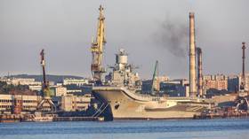 Russian aircraft carrier Admiral Kuznetsov seen covered in smoke in FIRST VIDEO