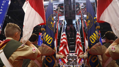 FILE PHOTO: A Boy Scouts color guard heads onto the floor at the Republican National Convention in Cleveland, Ohio.