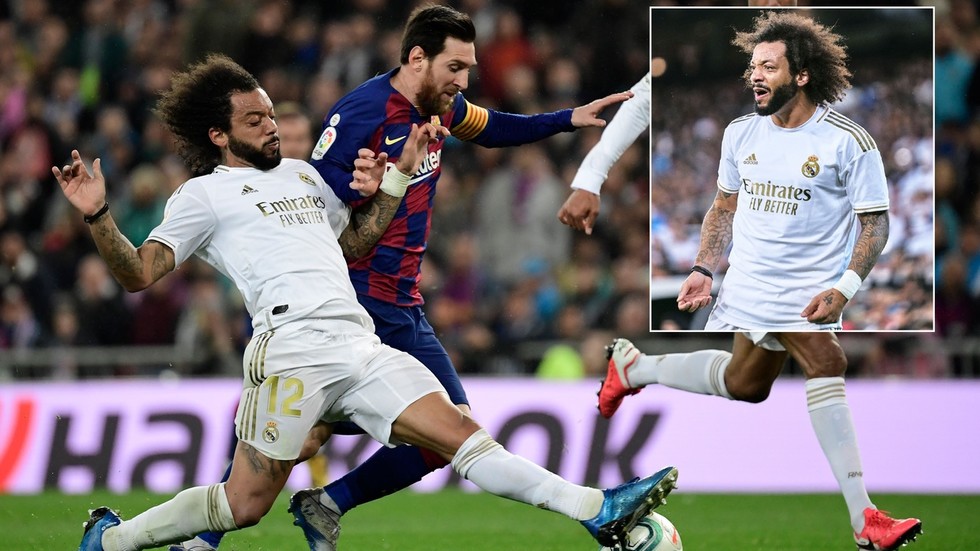 He S Celebrating Like He Scored Fired Up Marcelo Goes Wild After Tackling Messi As Real Down Barcelona In El Clasico Video Rt Sport News