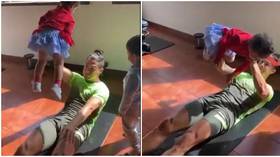 Working out from home: Cristiano Ronaldo uses his kids as WEIGHTS during coronavirus lockdown exercise session (VIDEO)