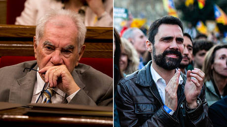 (L) The leader of Esquerra Republicana de Catalunya, Ernest Maragall © AFP / Josep LAGO; (R) President of Catalan Parliament Roger Torrent was targeted in the alleged hack attack © Global Look Press / AFP7