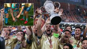 Cup upset: Zenit St. Petersburg BREAK Russian Cup trophy as they celebrate on the pitch after doing first double in decade (VIDEO)