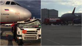 Fuel truck rams into plane at Russia’s largest airport on the day international flights resume (VIDEO)