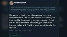 ‘Repeal Section 230’: Trump lashes out after Twitter & Facebook censor his ‘flu season’ post as Covid ‘misinformation’