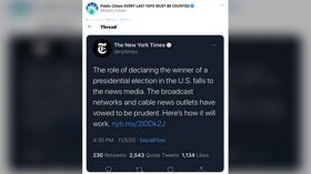 Following uproar, New York Times deletes tweet where it anointed 'news media' as arbiters of who wins US presidential election