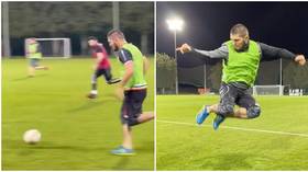 ‘No way that's real’: Fans stunned by jet-heeled Khabib’s burst of pace as UFC star plays football – but was video speeded up?