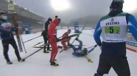 ‘He went crazy’: Russian team disqualified after skier clashes with Finnish rival before PLOWING INTO him at finish line (VIDEO)