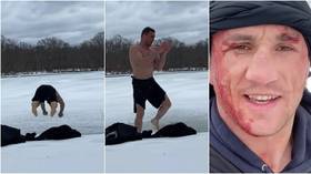 Icebreaker: UFC star Merab Dvalishvili BUSTED OPEN after dive into frozen lake goes badly wrong (VIDEO)