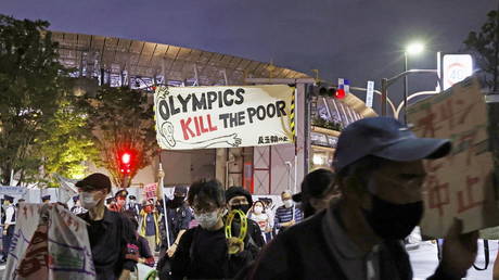 Protesters targeted an Olympics test event to vent their anger. © Kyodo via Reuters
