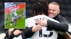 ‘Ready to die for 3 points’: Derby star CRASHES into post, somehow recovers to score TWICE as Rooney’s men avoid the drop (VIDEO)
