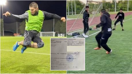 Khabib earned a contract offer following his latest football clip. © Instagram @khabib_nurmagomedov / @lahiyalov10