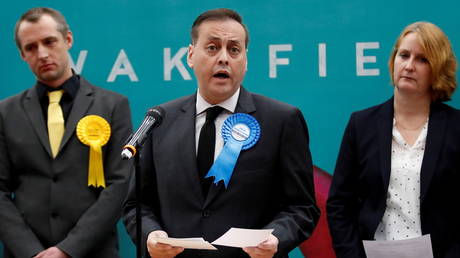 FILE PHOTO: Conservative Party candidate Imran Ahmad-Khan speaks after he is announced as the winner for the constituency of Wakefield, Britain