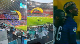 Euro 2020: Wild scenes as parachutist hurtles from sky, crashes & is comforted by Rudiger... who’s accused of biting Pogba (VIDEO)