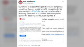 You get what you deserve’: Conservatives jeer as pro-censorship group Right Wing Watch gets BANNED on YouTube (but not for long)