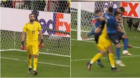 Donnarumma casually strolled off before being mobbed by his teammates. © Twitter