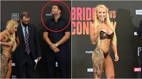 Boxing boss Hearn desperately tries not to sneak peek at 'Blonde Bomber' Bridges in lingerie weigh-in (VIDEO)