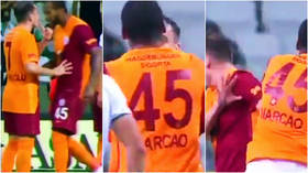 ‘Shame on you’: Wild scenes as footballer is sent off for headbutting, punching teammate in Turkey... but boss urges calm (VIDEO)