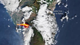 Photo shows La Palma volcanic eruption from SPACE, locals told to go into lockdown as lava flow destroys cement plant