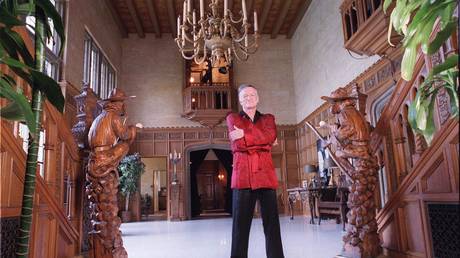 Hugh Hefner inside the Playboy Mansion in Los Angeles, California