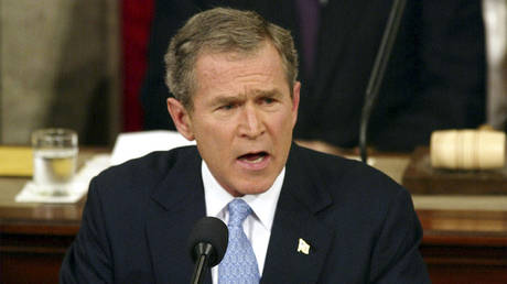 FILE PHOTO. President George W. Bush labels North Korea, Iran and Iraq an "axis of evil" during his State of the Union address on Capitol Hill, Jan. 29. 2002. © AP Photo/Doug Mills