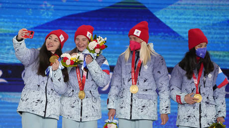 Golden girls: The ROC women's relay team. © AP Photo/Lee Jin-man