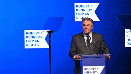 lec Baldwin speaks onstage during Robert F. Kennedy Human Rights Ripple of Hope Award Gala in New York City