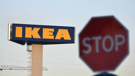 A logo of IKEA company is pictured in Moscow. © Sputnik / Maksim Blinov