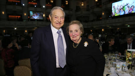 George Soros and Madeleine Albright attend the Annual Freedom Award Benefit at the Waldorf-Astoria hotel on November 6, 2013 in New York City