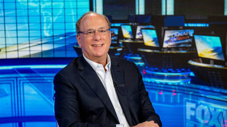 BlackRock CEO Larry Fink is shown doing a Fox Business interview earlier this month in New York.