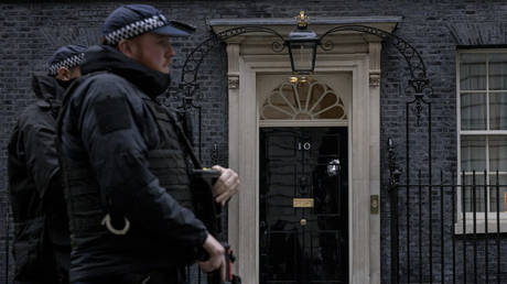 Metropolitan Police officers are seen outside 10 Downing Street. © Rob Pinney / Getty Images