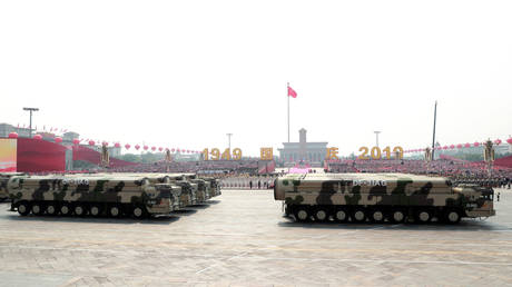 FILE PHOTO: Chinese intercontinental ballistic missile systems take part in a parade in Beijing, China, on October 1, 2019.