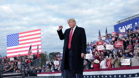 Former US President Donald Trump at a rally in Selma, North Carolina, US, April 9, 2022. © AP Photo/Chris Seward