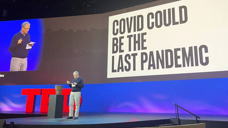 Bill Gates delivers a talk at the TED2022 conference in Vancouver, Canada, April 12, 2022.