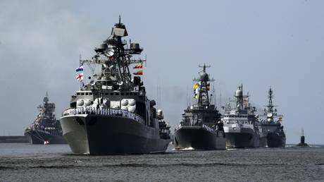 FILE PHOTO: Russian Navy ships are taking part in a naval parade in St. Petersburg, Russia, on July 26, 2018.