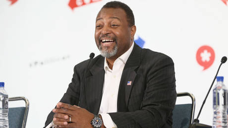 Malcolm Nance is shown speaking at an October 2018 political event in Los Angeles.