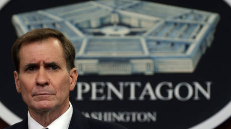 Pentagon spokesman John Kirby is shown at a press briefing last August.
