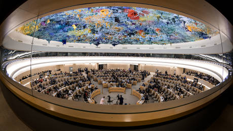 FILE PHOTO. United Nations Human Rights Council room in Geneva. © AFP / FABRICE COFFRINI