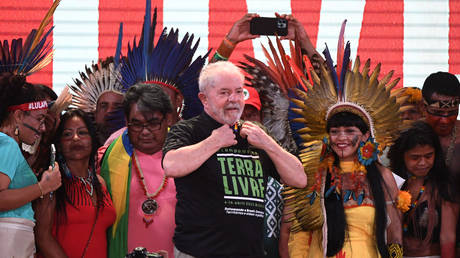 Former Brazilian President Lula da Silva during an event in Brasilia, Brazil, April 12, 2022. © Evaristo Sa / AFP