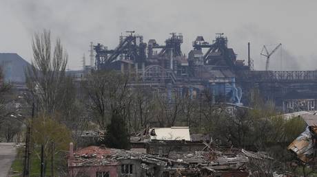 FILE PHOTO: The Azovstal steel plant is seen in the port city of Mariupol on April 22, 2022.