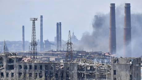 Smoke rises over the Azovstal plant in Mariupol, Donetsk People's Republic.