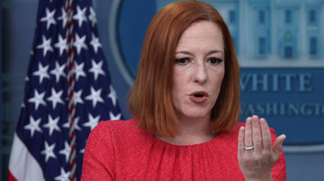 Jen Psaki is shown speaking at a White House press briefing on Monday.