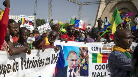 FILE PHOTO. Malians demonstrate against France and in support of Russia in Bamako, Mali.