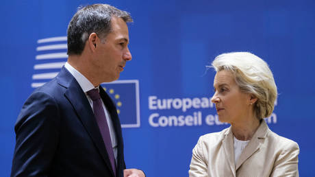 Belgium Prime Minister Alexander De Croo and the President of the European Commission Ursula von der Leyen, May 31, 2022, Brussels, Belgium