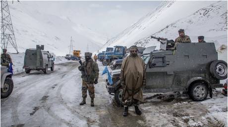 FILE PHOTO: Indian soldiers on a highway that connects the city of Srinagar and the Ladakh Region, March 2022. Yawar Nazir / Getty Images