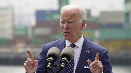 Joe Biden speaks about inflation and supply chain issues at the Port of Los Angeles, June 10, 2022 © AP / Damian Dovarganes